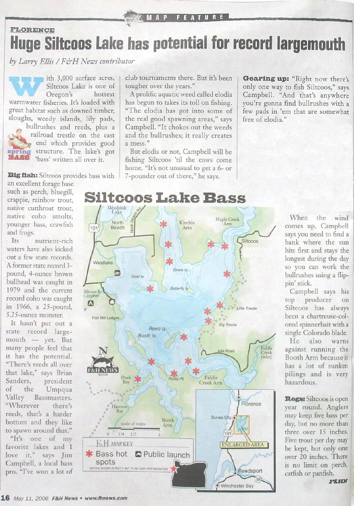 Siltcoos Lake Fishing Map Fishing Siltcoos Lake 2006